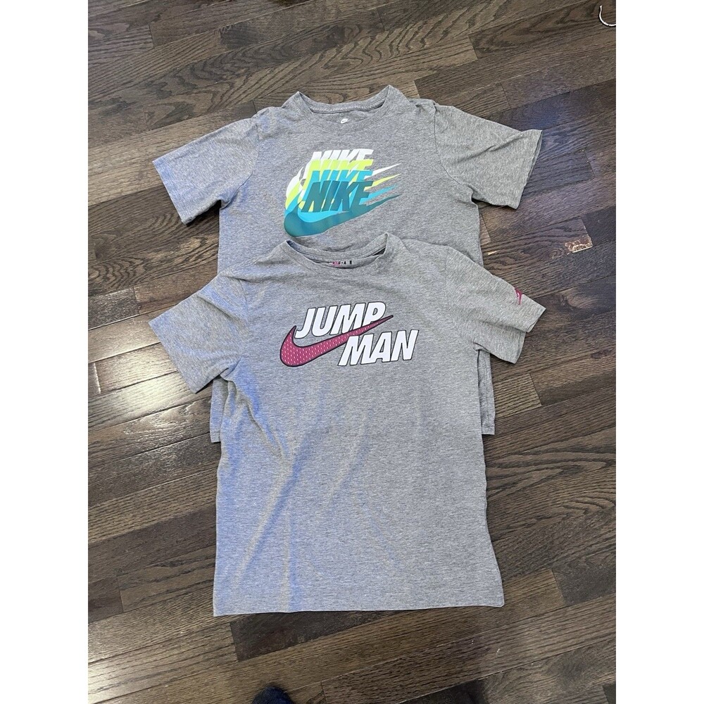 Nike Air Jordan Boys Grey Short Sleeve T-shirts Lot Of 2 Sz L-XL